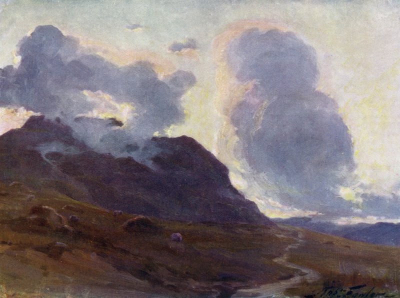 Přicházející noc, poblíž Beddgelert (barevné lito) od Robert (after) Fowler