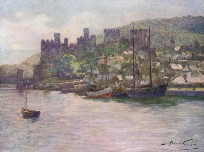 Conway Castle a Quay, poledne (barevné lito) od Robert (after) Fowler