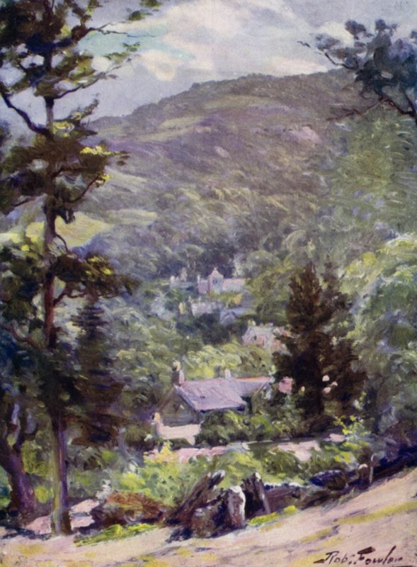 Vzdálený pohled na Bettws-y-Coed (barevné lito) od Robert (after) Fowler