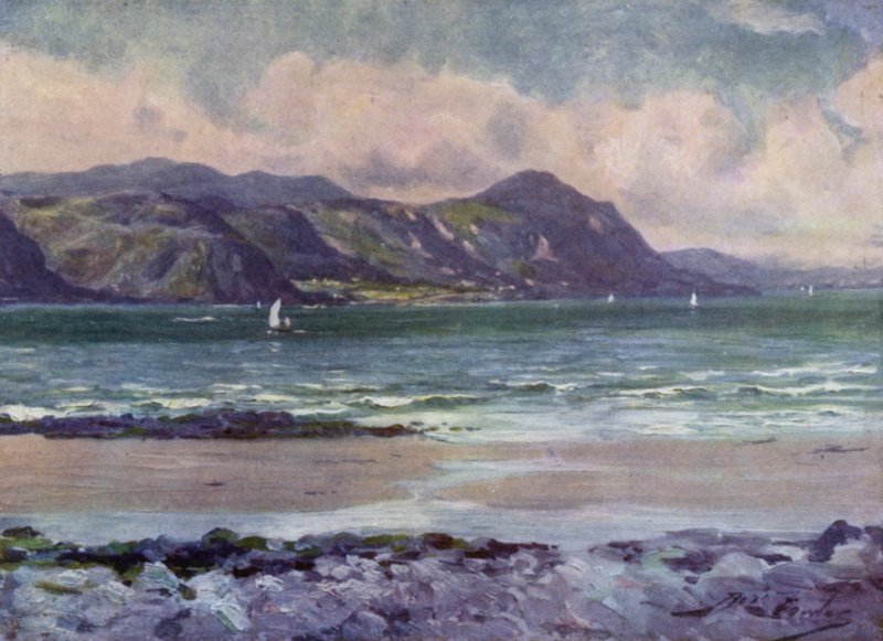 Vzdálený pohled na Penmaenmawr, ranní světlo (barevné lito) od Robert (after) Fowler