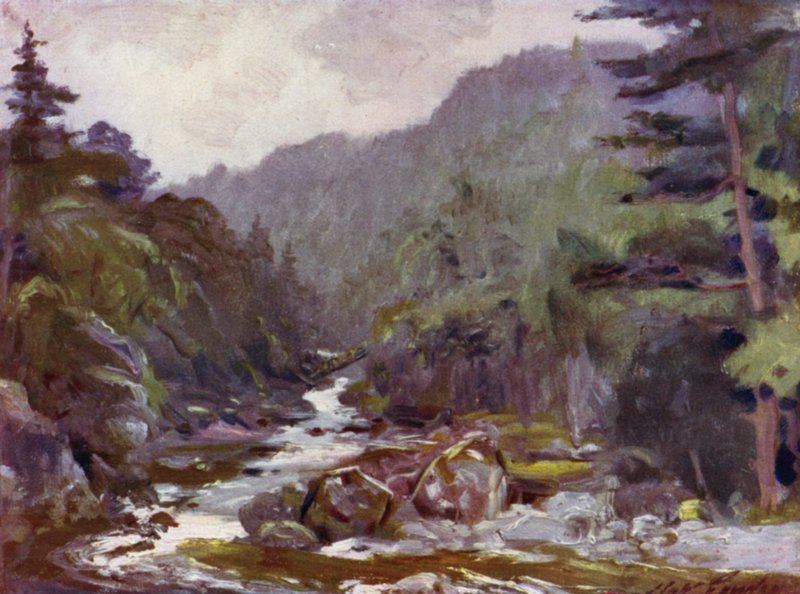Hornický most na řece Llugwy (barevné lito) od Robert (after) Fowler