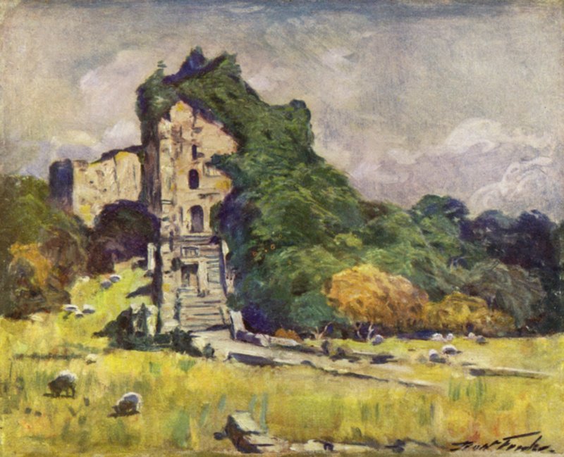 Old Castle Keep, Cardiff (barevné lito) od Robert (after) Fowler
