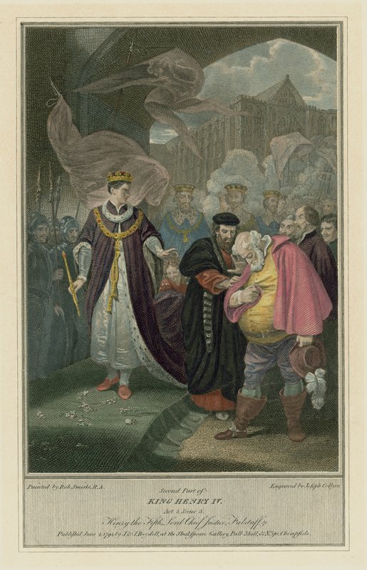 Shakespearův král Jindřich IV., část 2, dějství V, scéna 5 - Falstaff (barevná rytina) od Robert (after) Smirke