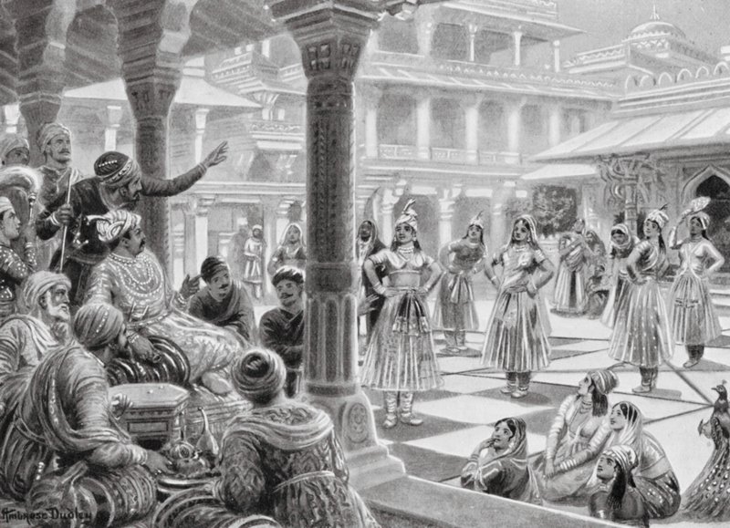 Akbar hraje ve Fatehpur Sikrí šachy s živými figurkami od Robert Ambrose Dudley