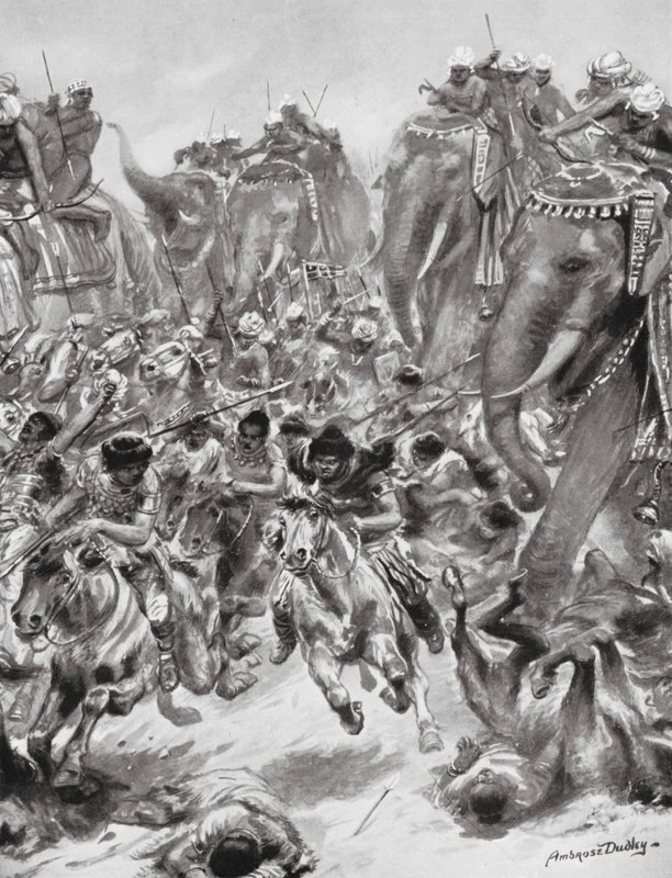 Porážka Efthalitů neboli Bílých Hunů, 528 n. l. (litografie) od Robert Ambrose Dudley