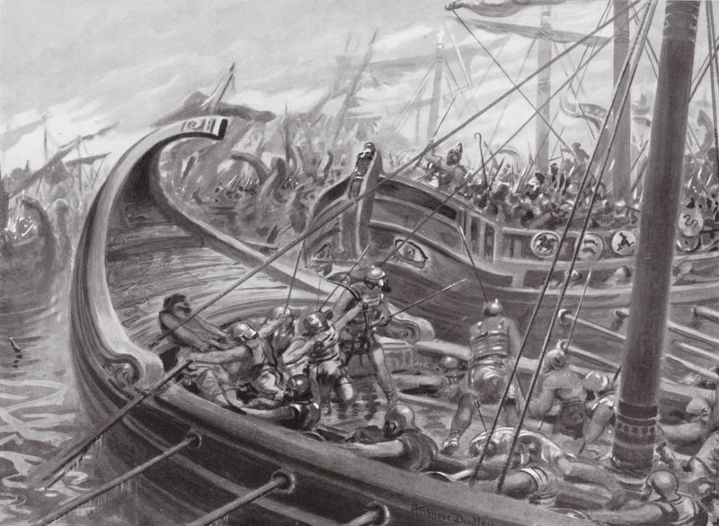 Fócká flotila poráží Kartagince (litografie) od Robert Ambrose Dudley