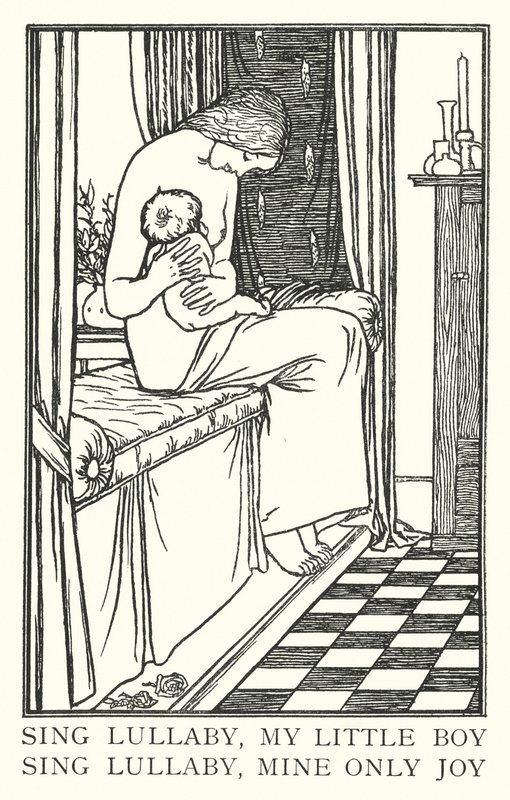 Zpívej ukolébavku, můj malý chlapče, zpívej ukolébavku, moje jediná radost (litho) od Robert Anning Bell