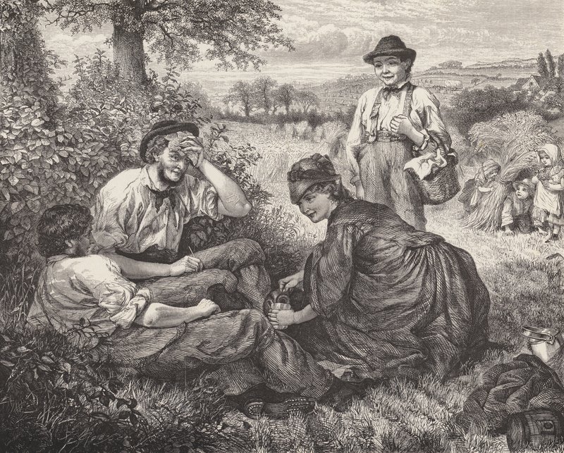 Zemědělští dělníci odpočívající při sklizni (rytina) od Robert Barnes