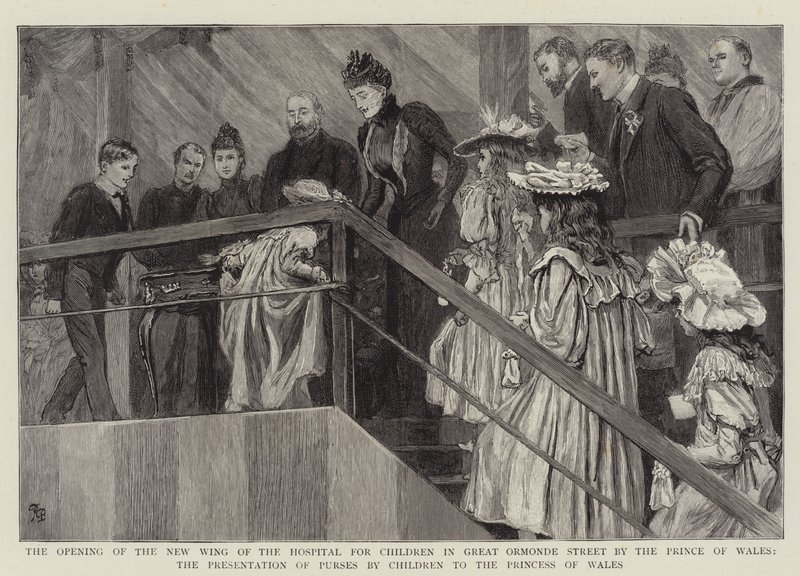 Otevření nového křídla nemocnice pro děti v Great Ormond Street princem z Walesu, předání peněženek dětmi princezně z Walesu od Robert Barnes