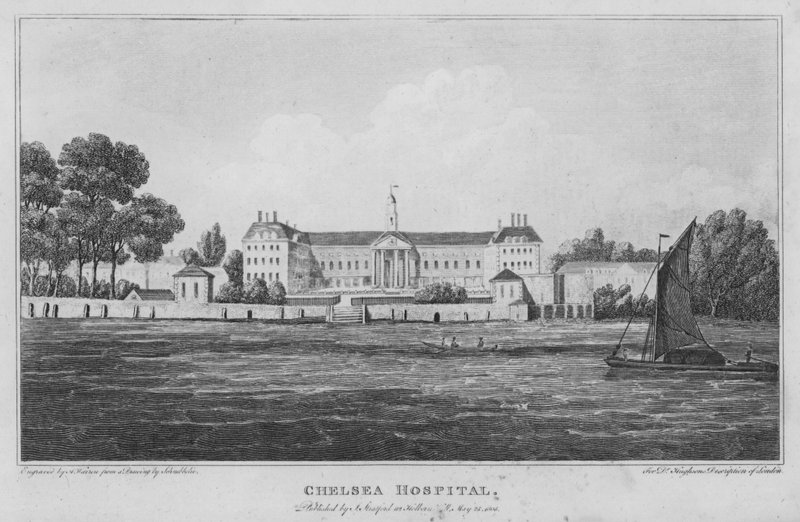 Chelsea Hospital (rytina) od Robert Blemell (after) Schnebbelie