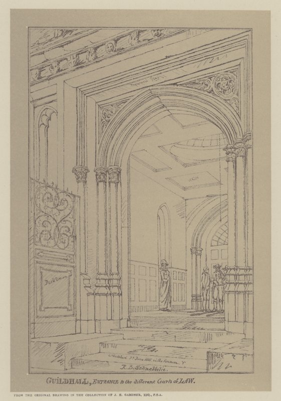 Vstup do různých soudů, Guildhall, City of London od Robert Blemell (after) Schnebbelie