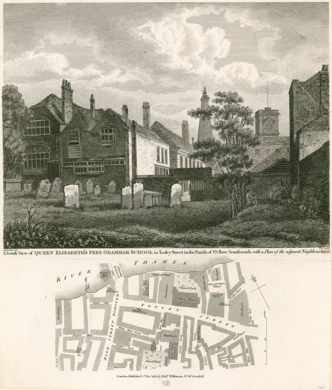 Bezplatné gymnázium královny Alžběty v Tooley Street, St Olave, Southwark, Londýn od Robert Blemell Schnebbelie