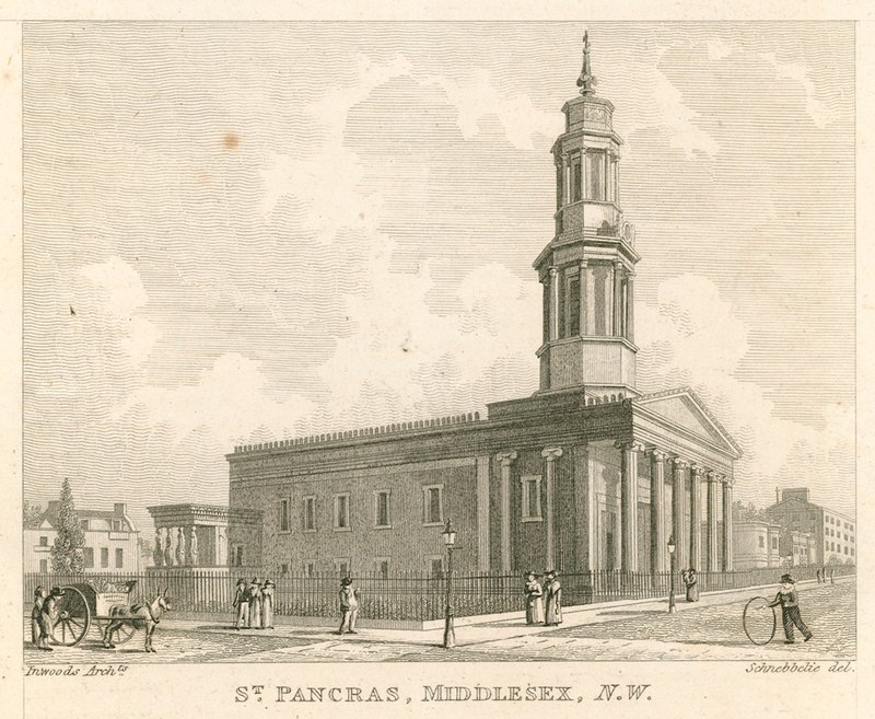 Kostel St Pancras, Londýn, Middlesex; pohled na severozápad od Robert Blemell Schnebbelie