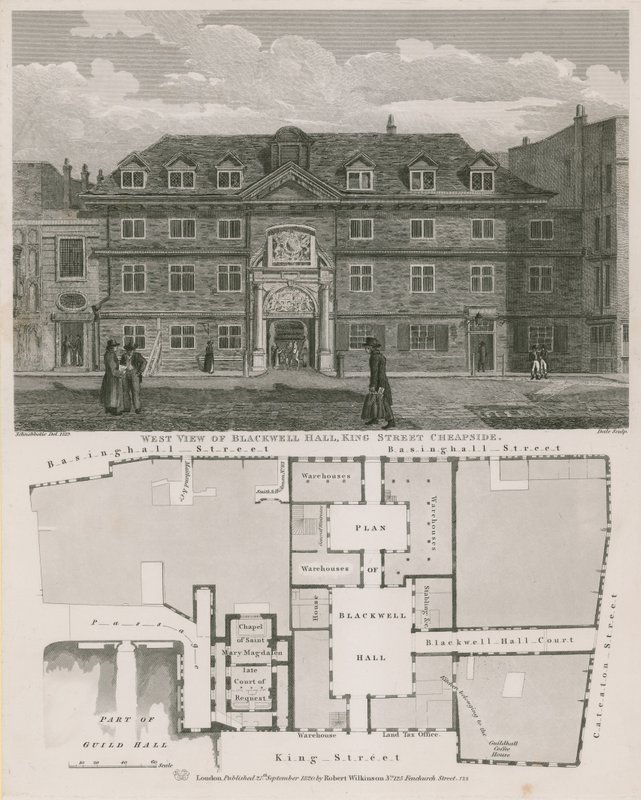 Západní pohled na Blackwell Hall, King Street, Cheapside od Robert Blemell Schnebbelie