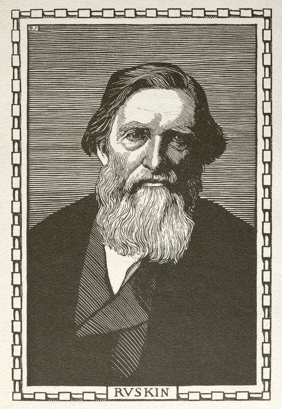 John Ruskin , anglický spisovatel, umělecký kritik, umělec a sociální myslitel (dřevořez) od Robert Bryden