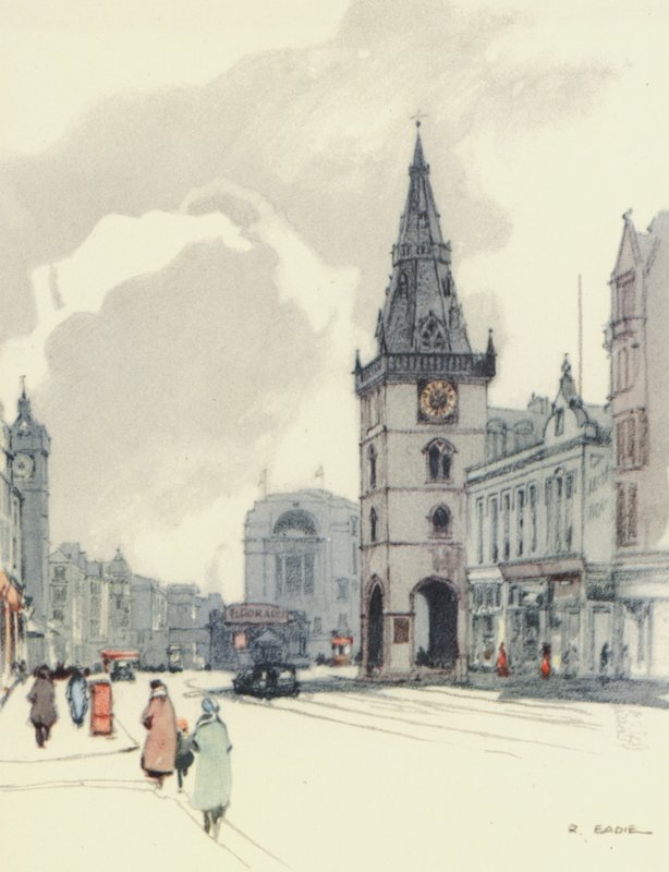Glasgow: (barevná litografie): The Tolbooth and the Tron Steeple (barevná litografie) od Robert Eadie