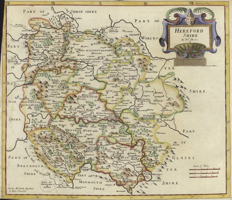 Mapa Hertfordshire (barevná rytina) od Robert Morden