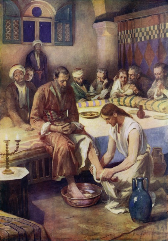 Ježíš myje učedníkům nohy (barva lito) od Robert Payton Reid