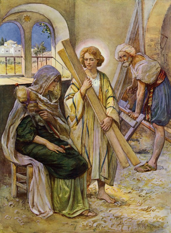 Chlapec Ježíš v tesařské dílně (barva lito) od Robert Payton Reid