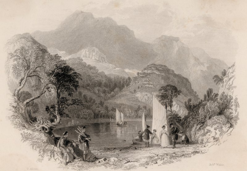 Průsmyk Trossachs, Loch Katrine, Skotsko (rytina) od Robert Wallis