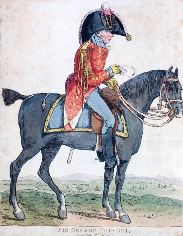 Sir George Prevost , britský voják a koloniální správce, generální guvernér Kanady (barevný lept) od Robert the younger Dighton