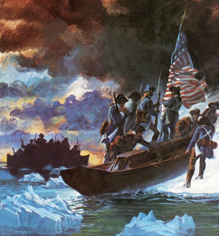 George Washington a jeho muži překračují napůl zamrzlou řeku Delaware od Roger Payne