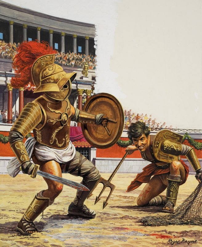 Gladiátoři (kvaš na papíře) od Roger Payne