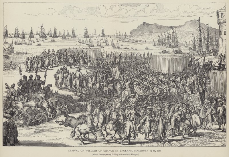 Příjezd Viléma Oranžského do Anglie, listopad 1688 (litho) od Romeyn de (after) Hooghe