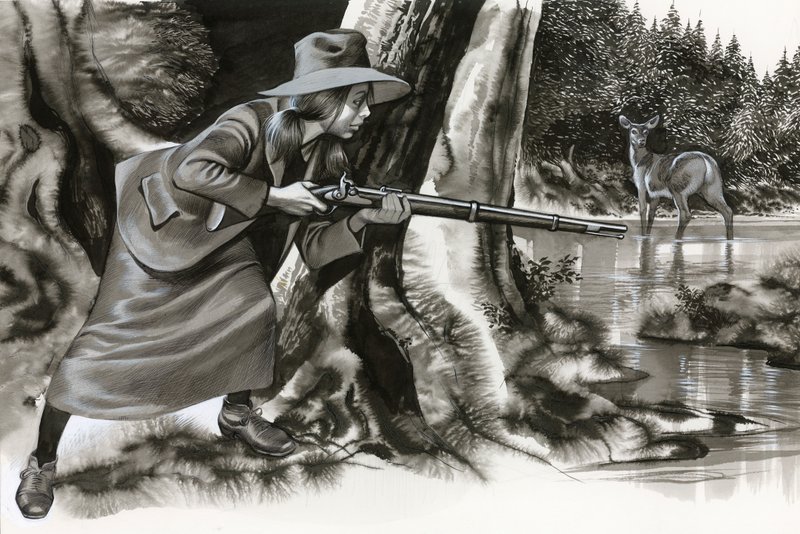 Annie Oakley střílí na jelena od Ron Embleton