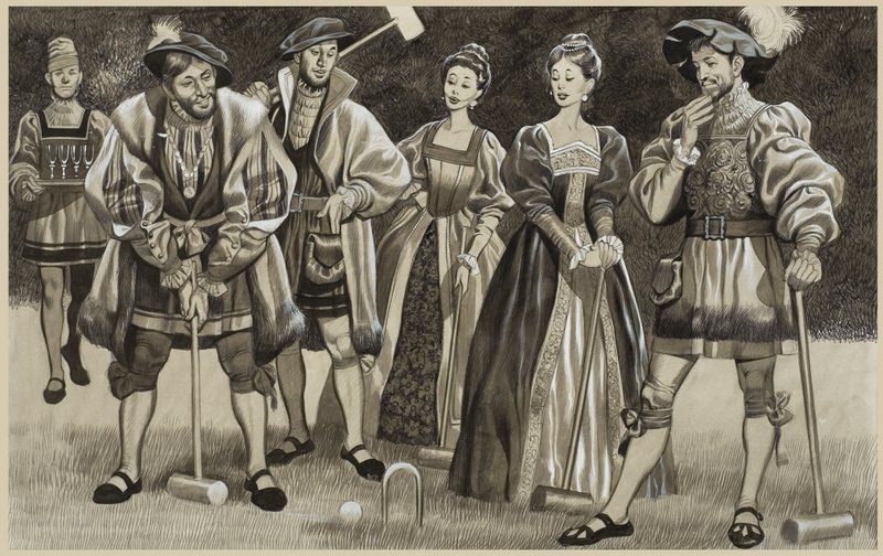 František I. (1494-1547) Hraje kroket (kvaš na papíře) od Ron Embleton
