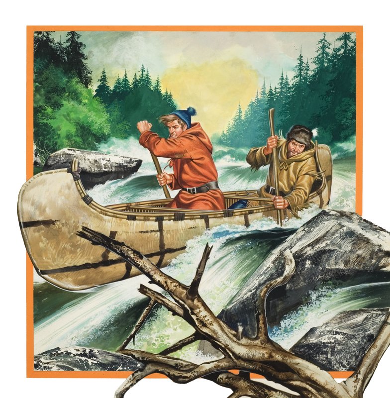 Jack London (1876-1917) cestuje v kánoi (kvaš na papíře) od Ron Embleton