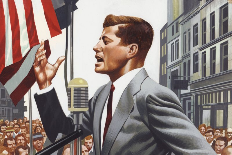 John Kennedy hovoří (kvaš na papíře) od Ron Embleton