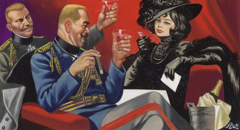 Mata Hari s přáteli z řad německého velení (kvaš na papíře) od Ron Embleton