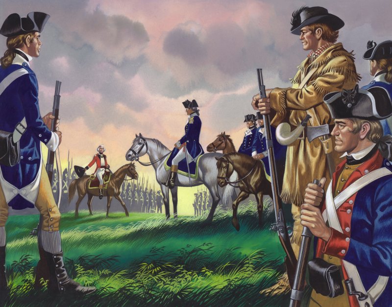 Kapitulace generála Cornwallise americkému veliteli v Yorktownu ve Virginii 19. října 1781 () (kvaš na papíře) od Ron Embleton