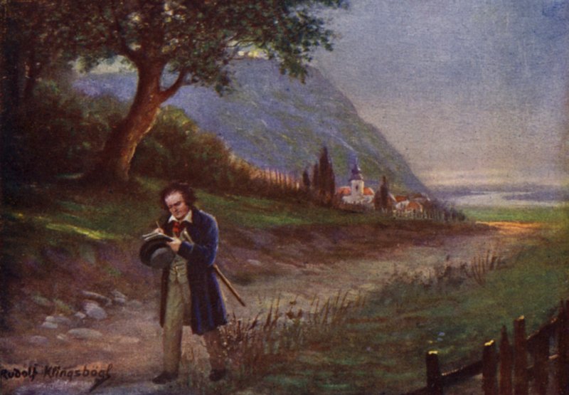 Beethoven na ranní procházce na vídeňském předměstí Kahlenbergerdorf (barevné lito) od Rudolf Klingsbogl
