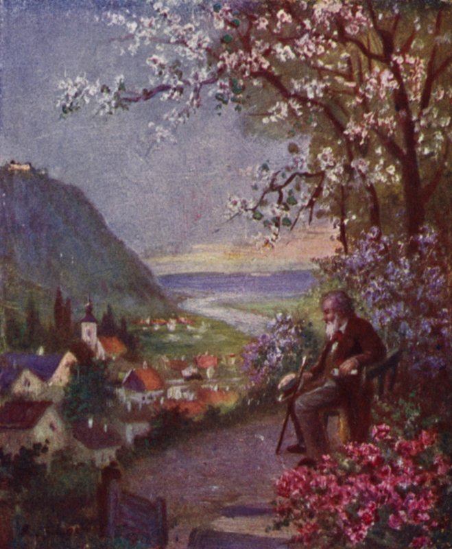 Leopoldsberg, v popředí Brahms, odpočívá po dlouhé procházce (barva litho) od Rudolf Klingsbogl