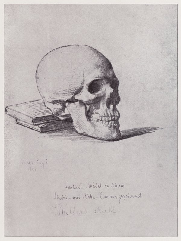 Schillerova lebka (litho) od Rudolf Lehmann