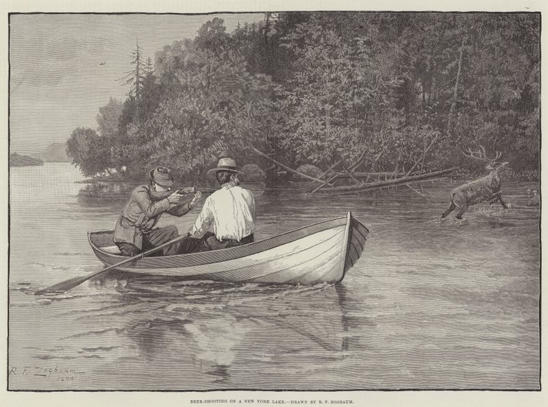 Střelba jelenů na jezeře v New Yorku od Rufus Fairchild Zogbaum