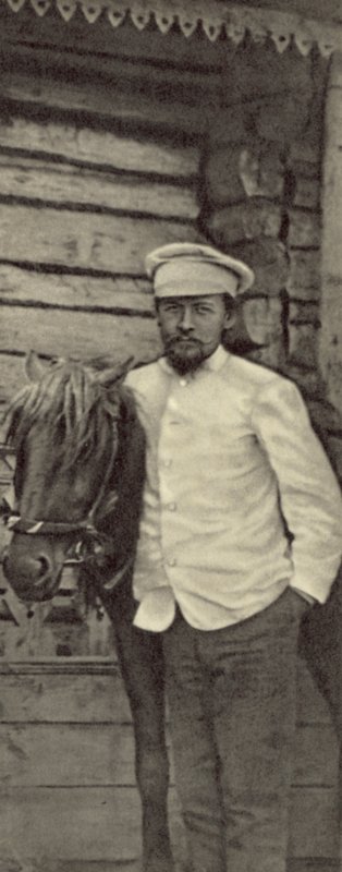 Anton Čechov na svém panství v Melikhovo, Rusko, červen 1898 (černobílá fotografie) od Russian Photographer
