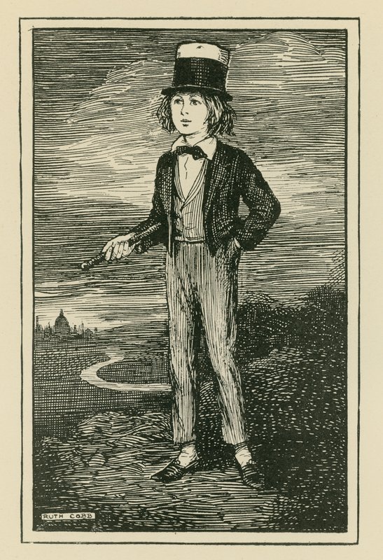 Imaginární portrét Charlese Dickense jako malého chlapce (rytina) od Ruth Cobb