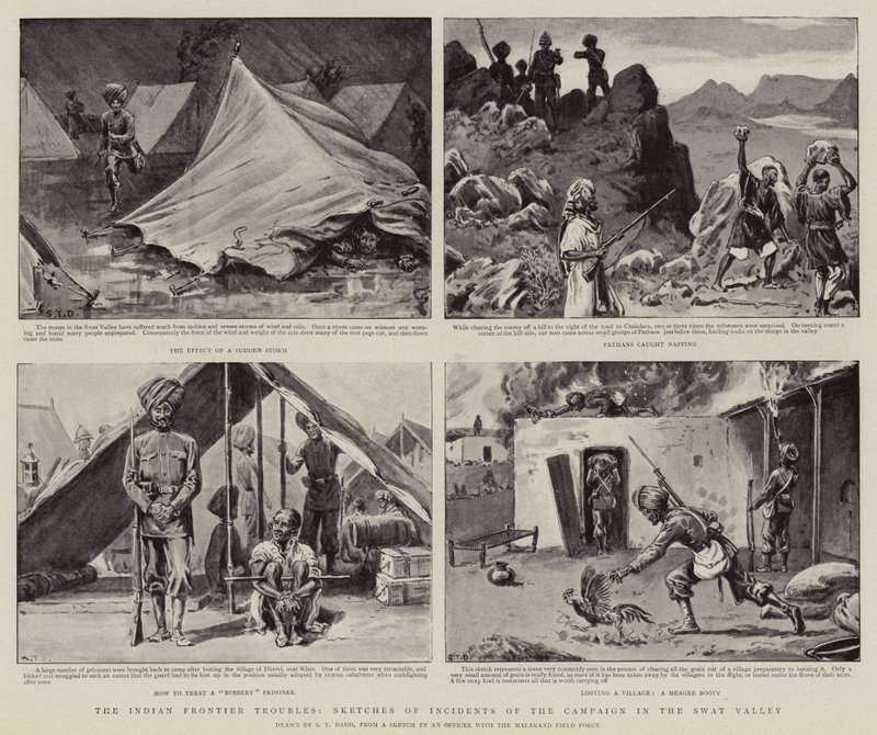 The Indian Frontier Troubles, náčrt incidentů tažení v údolí Swat od S.T. Dadd