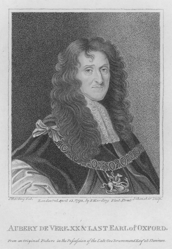 Aubery de Vere, XX a poslední hrabě z Oxfordu (rytina) od S. (after) Harding