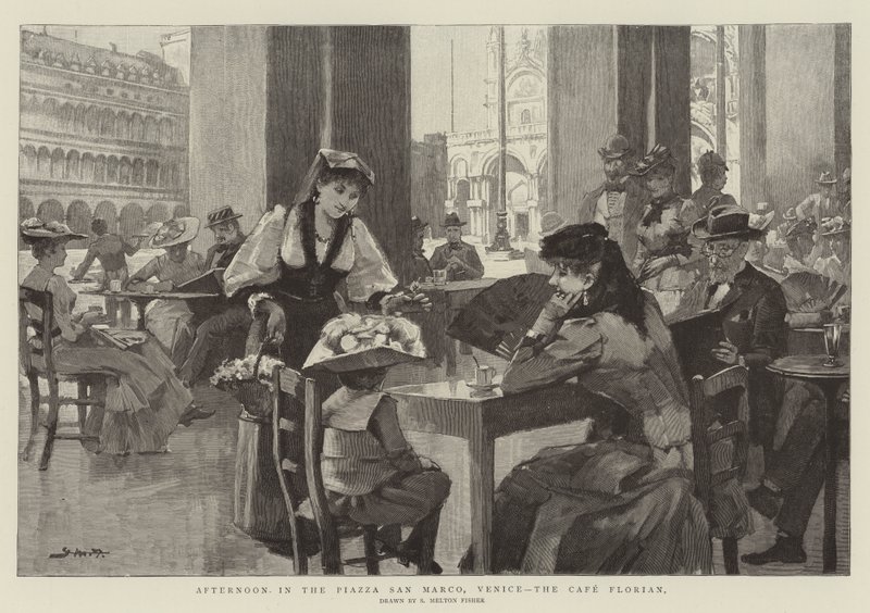 Odpoledne na náměstí Piazza San Marco, Benátky, kavárna Florian od Samuel Melton Fisher