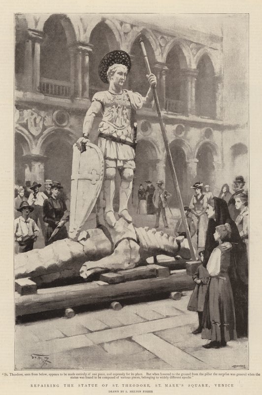 Oprava sochy svatého Theodora, náměstí svatého Marka, Benátky od Samuel Melton Fisher