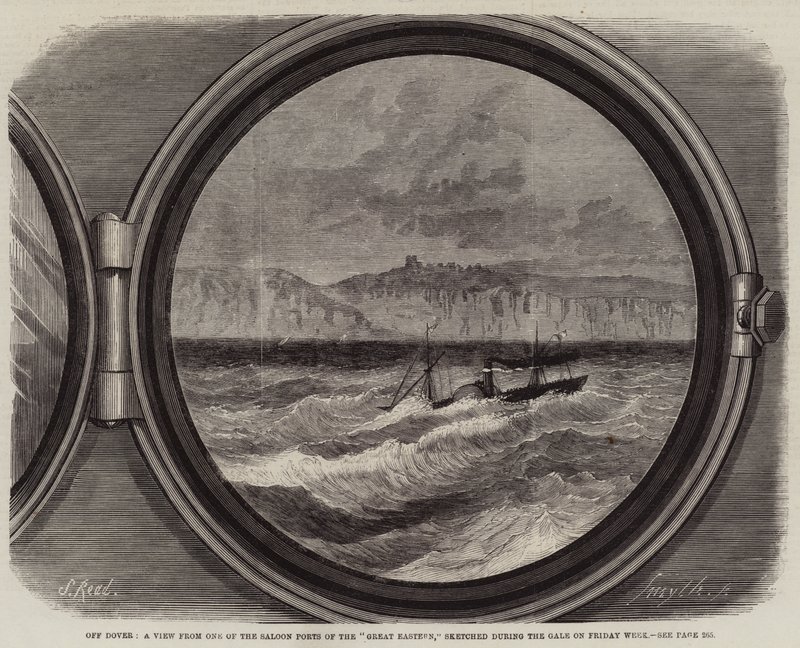 Off Dover, pohled z jednoho z Saloon Ports of the Great Eastern, načrtnutý během Gale v pátečním týdnu od Samuel Read