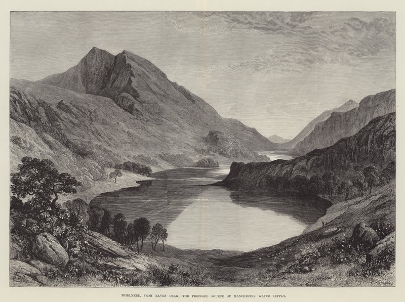 Thirlmere, z Raven Crag; navrhovaný zdroj zásobování vodou v Manchesteru od Samuel Read