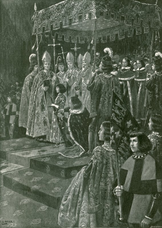 Předávání ostruh a meče při korunovaci Jindřicha VI. (litografie) od Samuel (after) Begg