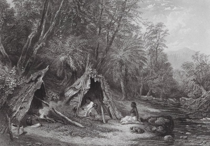 Austrálie: Native Encampment (rytina) od Samuel (after) Prout
