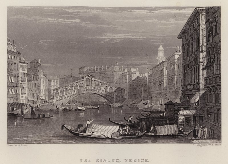 Rialto, Benátky (barevné lito) od Samuel (after) Prout