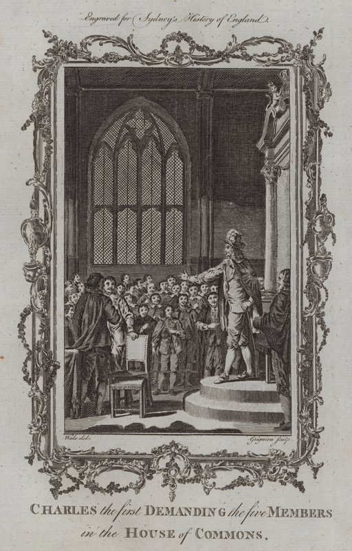 Charles první Vyžadující pět poslanců v Dolní sněmovně (rytina) od Samuel (after) Wale